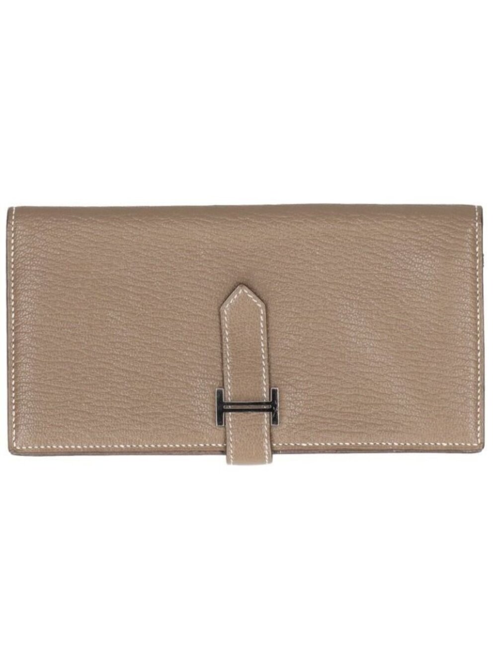 Hermes Bearn Soufflet Silver Leather Wallet